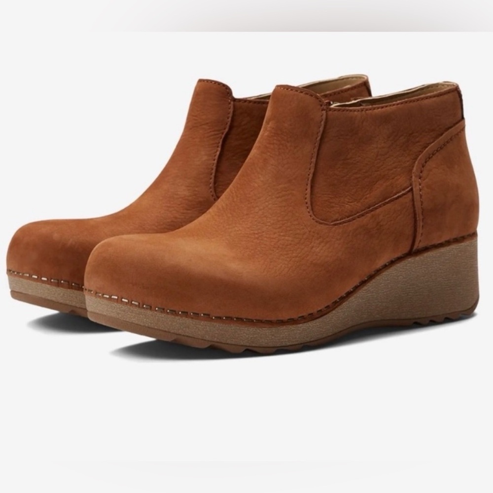 Dansko Charlene Milled Nubuck Wedge Ankle Boot in the color Ginger size 41/ 10